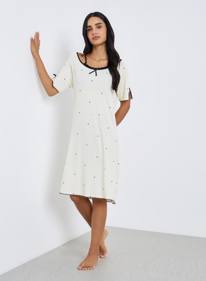 Styli Dot Print Bow Detail Nightdress - Image 4